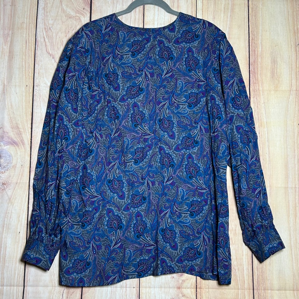 VTG Pendleton Country Sophisticates‎ Blouse Womens 16 Blue Paisley Boho Classic